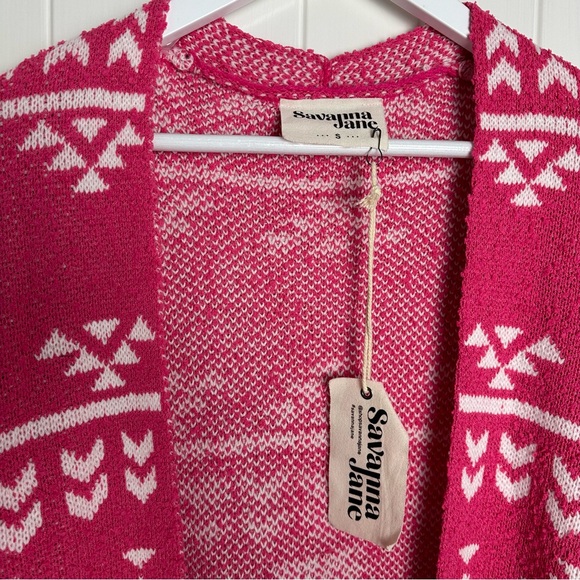 Saving Jane western chic pink and white tribals knit open front cardigan small - Picture 6 of 7